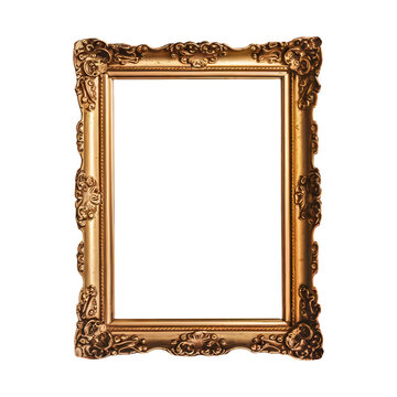 Blank antique gold picture frame png isolated on transparent background