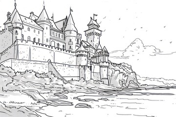 Fototapeta premium Royal Castle coloring page with lots of details