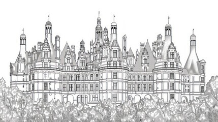 Fototapeta na wymiar Royal Castle coloring page with lots of details
