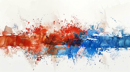Abstract painting with bright red, blue and orange colors.