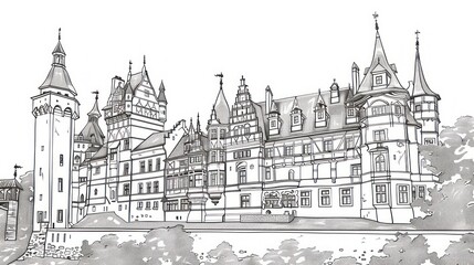 Fototapeta premium Royal Castle coloring page with lots of details