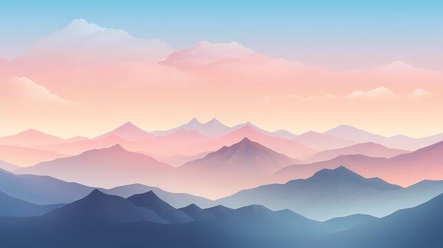 A serene mountain sunrise gradient, with soft pastel pinks and blues melting into golden hues, providing a peaceful backdrop for graphic resources and illustrations.