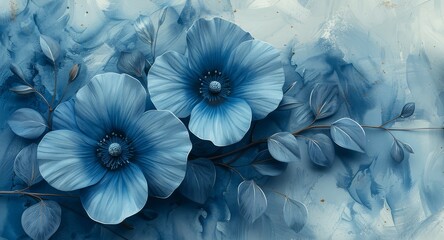 Flowing blue flowers on a watercolor background