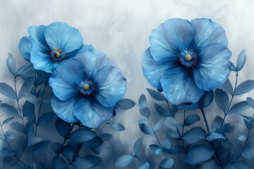 Fototapeta na wymiar Background of blue flowers on watercolor