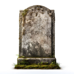 Ornate Tombstone Isolated on White Background with Ivy