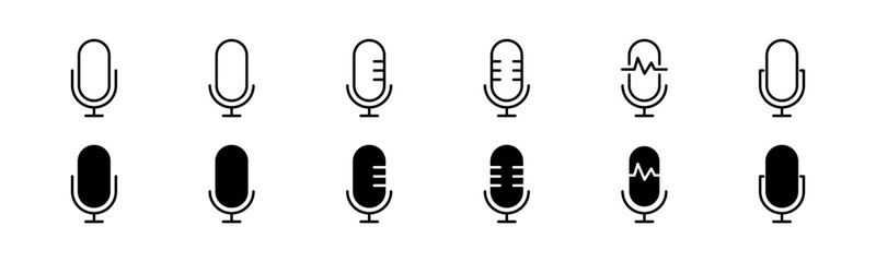 Outline mic icon set. Set of glyph microphone vector. Line mic collection. Microphone set - obrazy, fototapety, plakaty