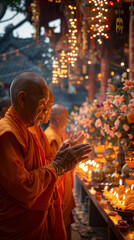  Buddhist monks performing rituals and offering prayers for the New Year, ai
