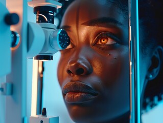 African Woman Check Eyes in Hospital