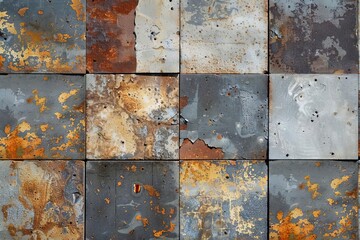 Rusty Vintage Patchwork Tiles, Shabby Brown Gray Stone Concrete Cement Wall Texture