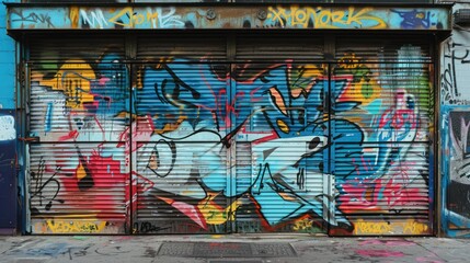 Cool graffiti on the roadside shop door AI generated image