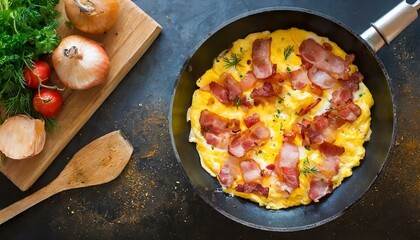 fried eggs with bacon - obrazy, fototapety, plakaty
