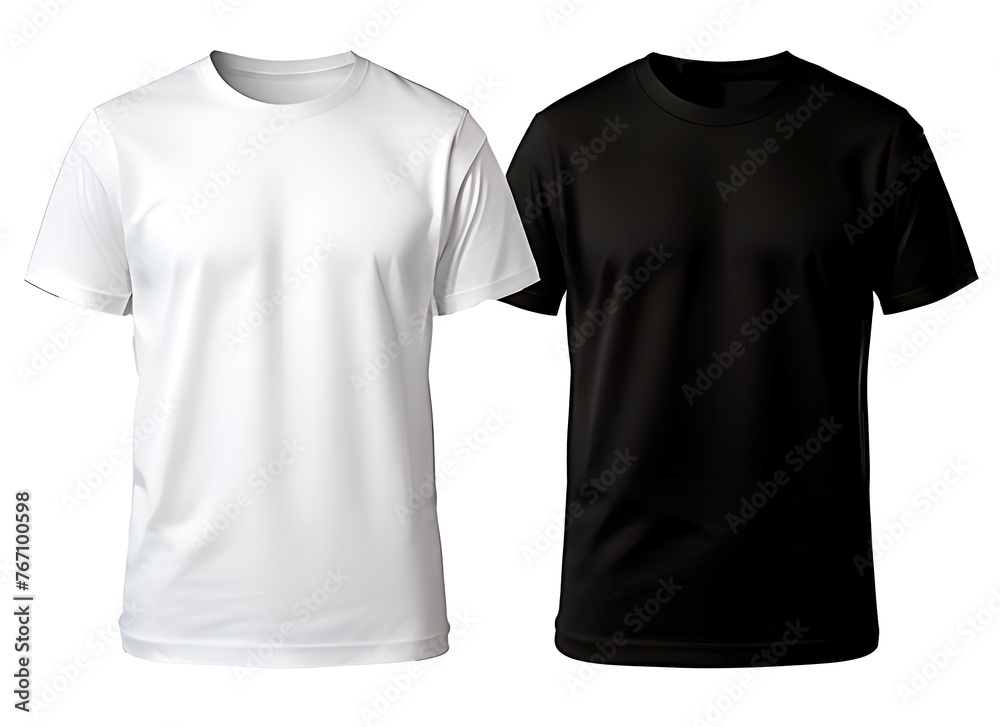 Wall mural Front view of white and black men's t-shirt with space for your print isolated on transparent background.