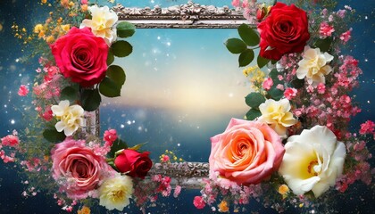 picture with flowers and roses and space in the middle