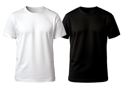 Front view of white and black men's t-shirt with space for your print isolated on transparent background.