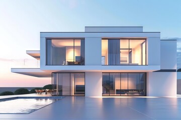 Fototapeta na wymiar Sleek modern house with contemporary design, architectural 3D illustration