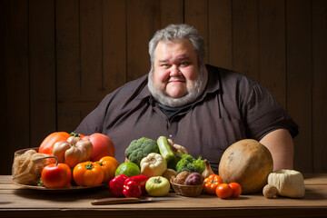 Fototapeta premium Fat obese person eating food dieting harmful bad habits generative AI illustration