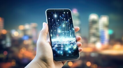 hand hold mobile phone and the big data wireless 5G connecting, technology, networking, digital, business, connect, communication, smartphone, online, cyberspace, social, media, interface