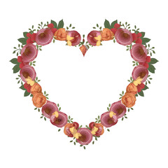Fototapeta na wymiar Floral Heart Frame Watercolor png isolated on transparent background