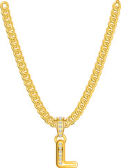 Eine goldene Halskette mit dem Buchstaben L als Anhänger, der mit Diamanten besetzt ist