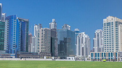 Panoramic timelapse view of business bay and downtown area of Dubai