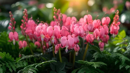 Fotobehang A cluster of magenta bleeding heart flowers blooming in a garden © yuchen