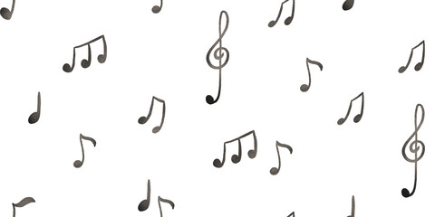 Seamless background with musical notes. Black and white illustration. Endless hand drawn background illustration © Ilona