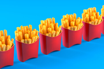Bold Red French Fries Packaging Contrast Against a Deep Blue Background