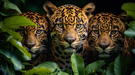 close up portrait of a three tigers created with Generative AI technology - obrazy, fototapety, plakaty