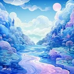 Bluebellisolated background, 3D cartoon, pastel, watercolor tone
