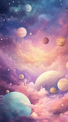 Cosmosisolated background, 3D cartoon, pastel, watercolor tone