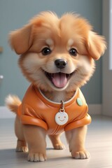 An adorable orange puppy, very happy, vertical composition