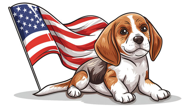 Cute Beagle Dog with American Flag in 2D Vector Art