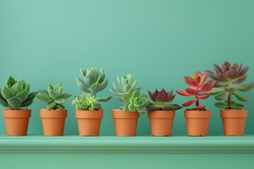 Colorful Succulents on Sage Green Shelf

