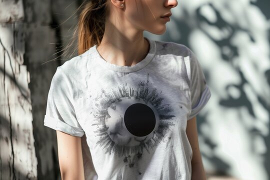 girl wearing a shirt with an eclipse graphic