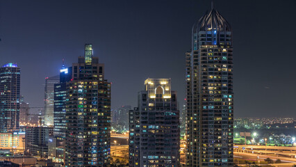Dubai Marina at night timelapse, Glittering lights and tallest skyscrapers