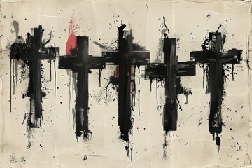 Paintbrush strokes in grunge style. Crosses - obrazy, fototapety, plakaty
