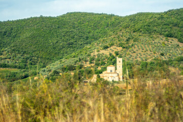 Fototapeta na wymiar The Abbey of Sant'Antimo - a former Benedictine monastery located in Montalcino province in Tuscany
