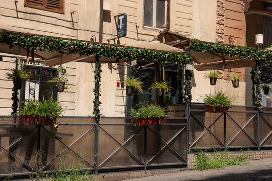 Rome, Italy- August 4, 2019: Tabacchi store sign outside a building in Rome city center, Italy