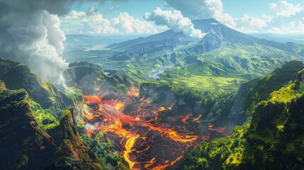 Aerial View of Volcano Amidst Mountain Range - Powered by Adobe