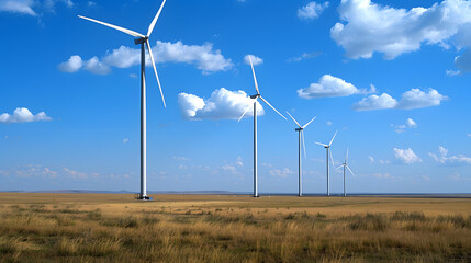 Windr&auml;der auf einem Feld, Wolken am Himmel, Erneuerbare Energie, Gr&uuml;ne Energie, Umweltfreundliche Stromgewinnung, Zukunft der Energiegewinnung, Windturbine 