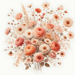 Bukiet kwiatów w kolorze peach fuzz, dekoracja generative ai - obrazy, fototapety, plakaty