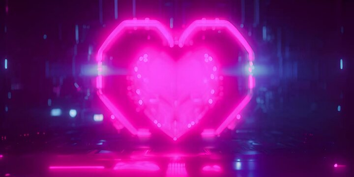 Cyberpunk high-tech neon glowing heart, cyber valentines day concept, neural network generated art. Digitally generated image. 4K Video