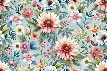 Floral Pattern Design Vintage Botanical Illustration Wallpaper Background