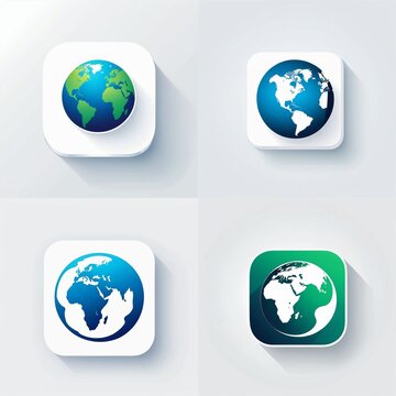 Set of icons for applications and websites with the image of the planet Earth. Minimalist designs
