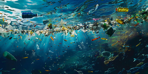 Fototapeta na wymiar Human garbage infiltrates the ocean