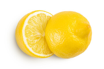 Ripe lemon half isolated on white background with full depth of field. Top view. Flat lay