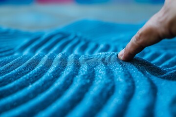finger tracing wave patterns in blue sand