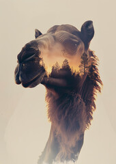 Double Exposure Camel in Desert