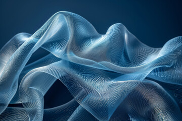 Obraz premium Translucent ribbon with a silky texture elegantly twisted against a dark blue background.