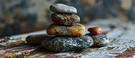 Tuinposter Discover inner peace and tranquility as you contemplate the harmonious balance of stacked stones in a serene outdoor setting © Lidok_L